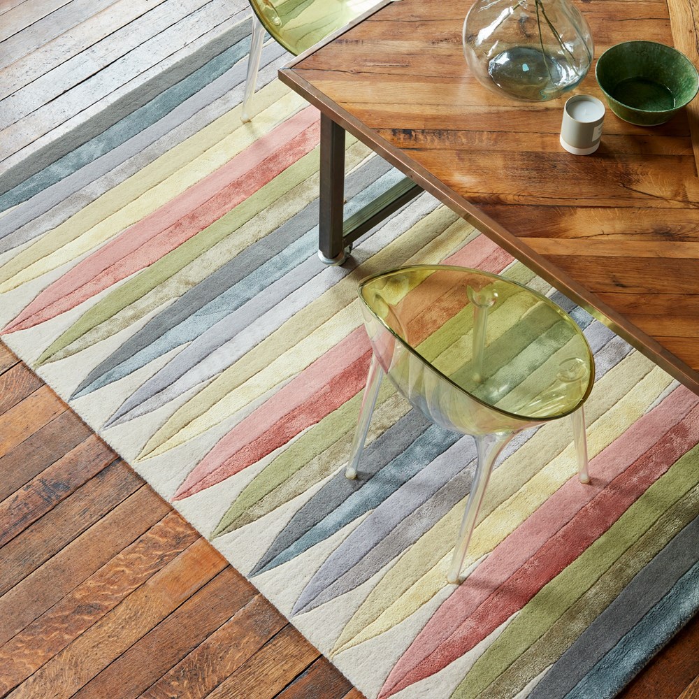 Matrix Pod Carved Stripe Wool Rug in 84 Pastel Multi